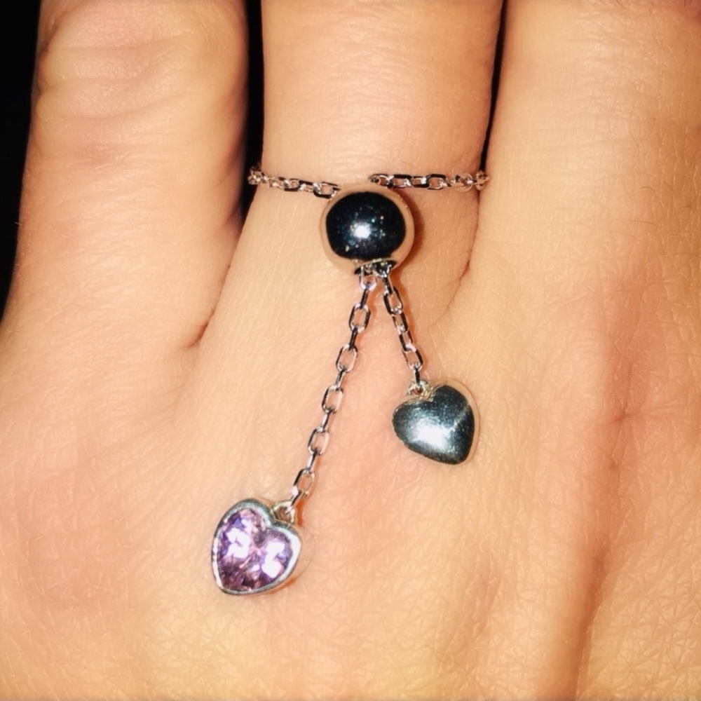 925 Pink CZ Chain Ring Fits All Stays in Place
